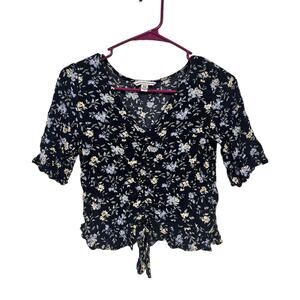 American Eagle Cropped Floral Blouse size XS Elbow Sleeves